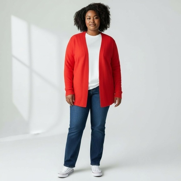 J. Jill Sweaters - J. Jill Linen Blend Long Open Cardigan Hibiscus Size 2X Lightweight Layering